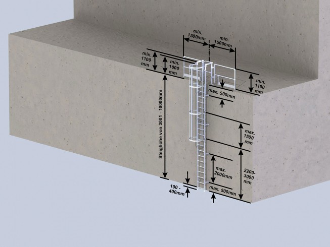 MUNK ortsfeste Steigleitern Aluminium eloxiert, 7,28m SH