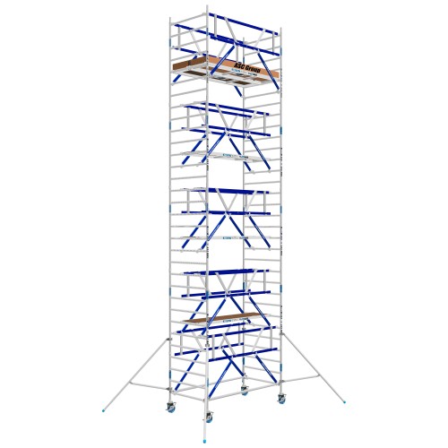 ASC Rollgerüst AGS Pro 190x135cm mit Holz-Plattformen und doppelseitigem Geländer 10,3m Arbeitshöhe