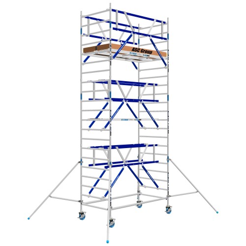 ASC Rollgerüst AGS Pro 190x75cm mit Holz-Plattformen und doppelseitigem Geländer 7,3m Arbeitshöhe