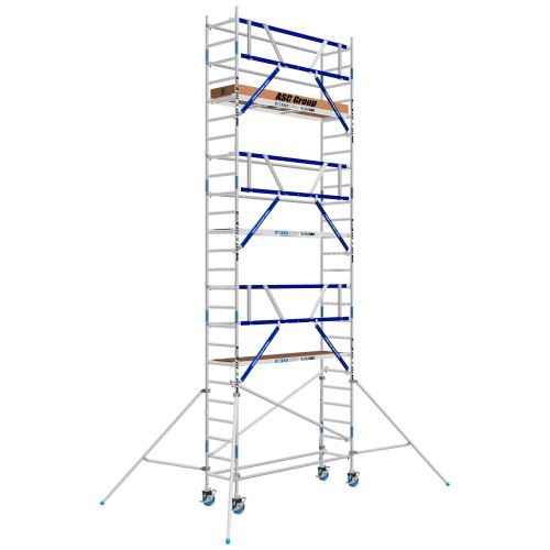 ASC Rollgerüst AGS Pro 305x75cm mit Holz-Plattformen und einseitigem Geländer 8,3m Arbeitshöhe