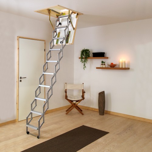 Dolle alu-fix Bodentreppe Scherentreppe mit Lukenkasten bis 260cm Raumhöhe mit U-Wert 0,90