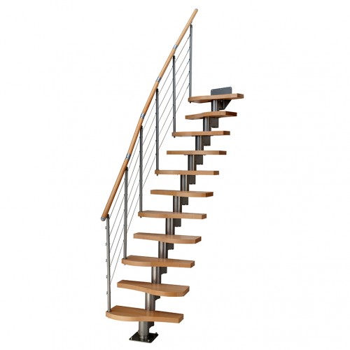 Dolle Mittelholmtreppe Basel 222-276cm Geschosshöhe Buche Multiplex UK Grau metallic inklusive Geländer