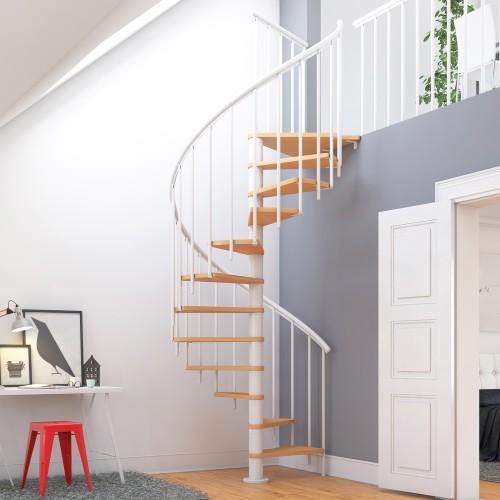 Dolle Spindeltreppe Montreal Buche/weiß 252-282cm Geschosshöhe Ø140cm