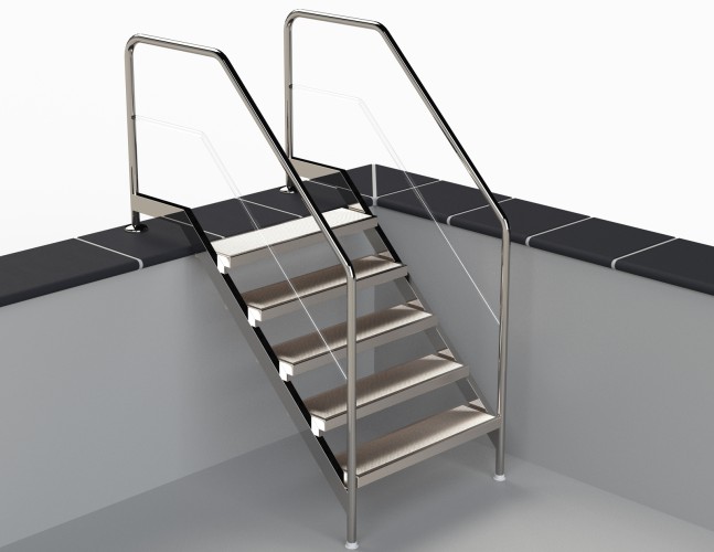 Eichenwald Pooltreppe Modell 13 Treppe mit 3 Stufenbreiten bis max. Beckentiefe 2070mm