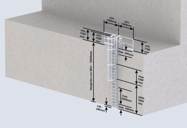 Euroline Steigleiter Stahl verzinkt SH 13,16m PG2