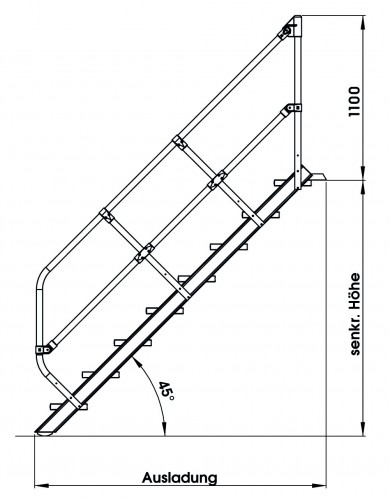 MUNK Treppe 45°  inkl. einen Handlauf, 1000mm Stufenbreite, 18 Stufen