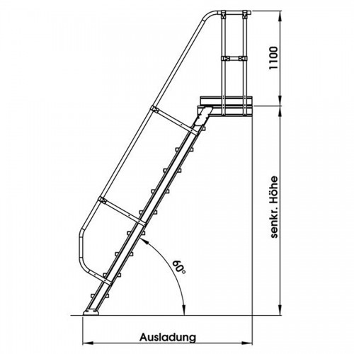 MUNK Treppe mit Plattform 60° inkl. einen Handlauf, 600mm Stufenbreite, 8 Stufen