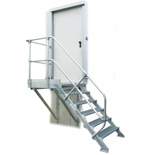 MUNK Treppe mit Plattform 45° inkl. einen Handlauf, 600mm Stufenbreite, 7 Stufen