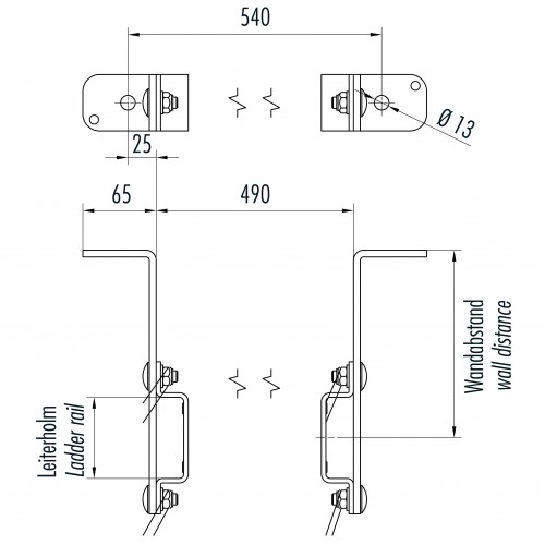 Hailo Wandhalter für Steigleitern Typ ALO 215mm Abstand 72x25mm Holm Stahl verzinkt, starr, paar