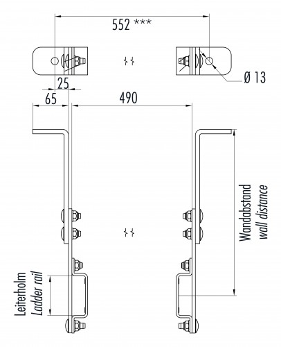Hailo Wandhalter für Steigleitern Typ ALO 72x25mm Holm Edelstahl/Stahl 300-430mm mit Zug- und Horizontalanker, verstellbar
