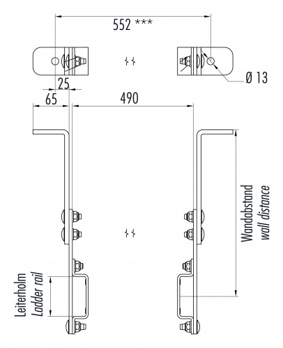 Hailo Wandhalter für Steigleitern Typ ALO 72x25mm Holm Edelstahl/Stahl 300-430(556)mm mit Zug- und Horizontalanker, verstellbar