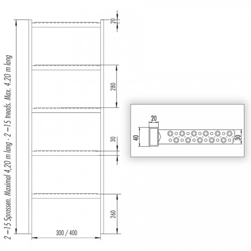 Hailo Schachtleiter 300mm lichte Weite Stahl verzinkt 1.0037 / ASTM A36 mit 4 Sprossen 1,12m