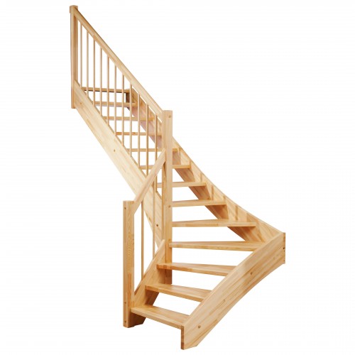 Dolle Geschosstreppe Palma 1/4-gewendelt 228-320 cm GH in Kiefer mit Geländer aus Holz rund 22cm