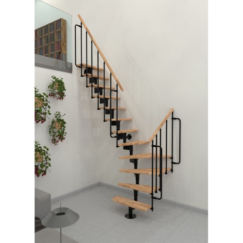 Minka Mittelholmtreppe Joker Turn 35 - 304cm Geschosshöhe Buche Schwarz