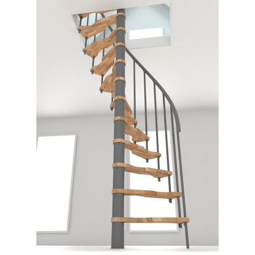 Minka Spindeltreppe Suono Smart 38 - 305,5cm Geschosshöhe Buche Grau für 140x78cm Deckenöffnung
