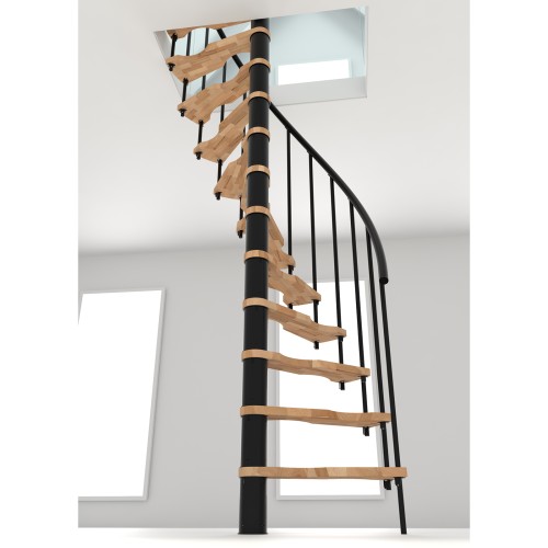 Minka Spindeltreppe Suono Smart 38 - 305,5cm Geschosshöhe Buche Schwarz für 120x68cm Deckenöffnung