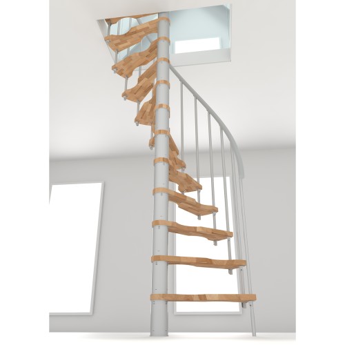 Minka Spindeltreppe Suono Smart 38 - 305,5cm Geschosshöhe Buche Weiß für 120x68cm Deckenöffnung