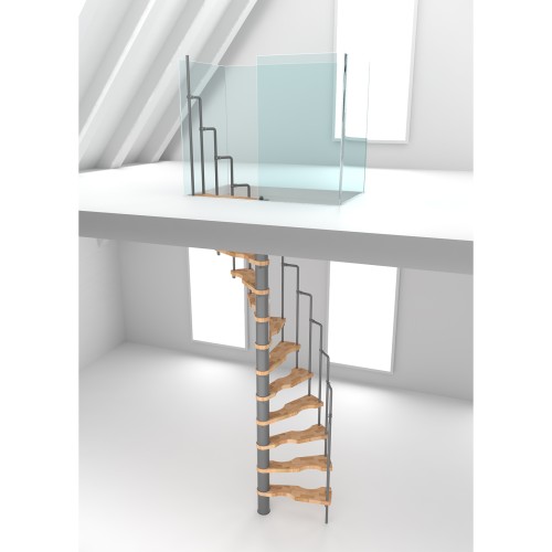 Minka Spindeltreppe Suono 47 - 305,5cm Geschosshöhe Buche Grau für 140x78cm Deckenöffnung