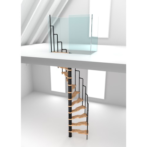 Minka Spindeltreppe Suono 47 - 305,5cm Geschosshöhe Buche Schwarz für 140x78cm Deckenöffnung