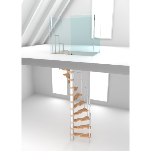 Minka Spindeltreppe Suono 47 - 305,5cm Geschosshöhe Buche Weiß für 140x78cm Deckenöffnung