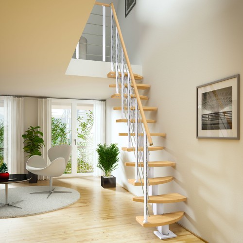 Dolle Mittelholmtreppe Berlin Eiche, geölt 64 cm breit für Geschosshöhen 203 – 247 cm UK Metall Anthrazit inkl. einseitigem Designgeländer