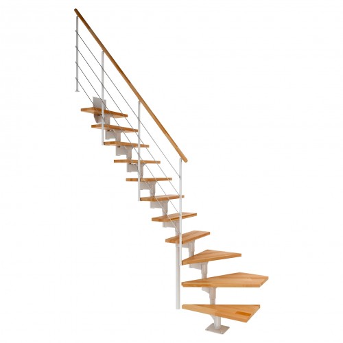 Dolle Mittelholmtreppe Boston 228-300cm Geschosshöhe ¼-gewendelt in Buche/Weiss