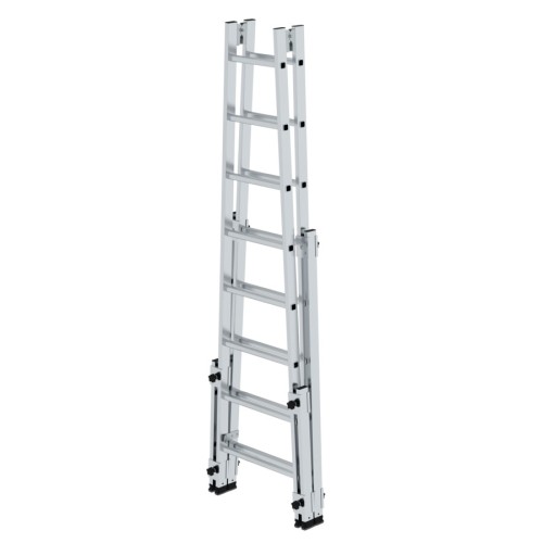 MUNK Aluminium Stehleiter, treppengängig, mit 4 Holmverlängerungen 2x8 Sprossen