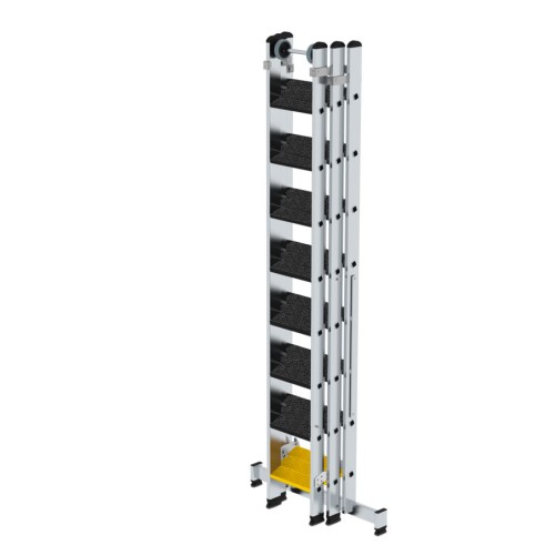 MUNK Stufen- Mehrzweckleiter mit Wandlaufrollen, clipstep R13 und Nivello® Traverse 3x8 Stufen