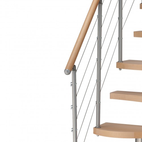 Dolle Mittelholmtreppe Basel 222-276cm Geschosshöhe Buche Multiplex UK Grau metallic inklusive Geländer