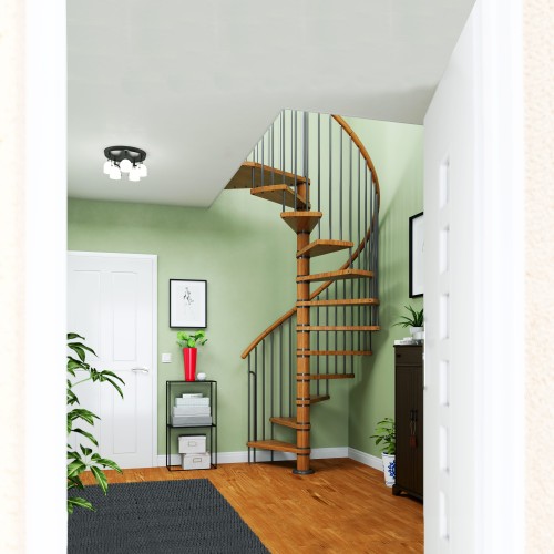 Dolle Spindeltreppe Winnipeg 246-270cm Geschosshöhe 11 Stufen Ø140cm Eiche geölt