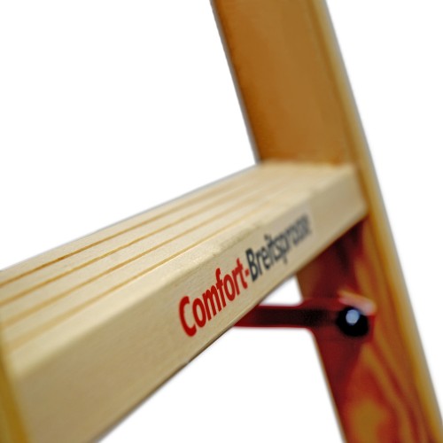 Euroline Holz Sprossenstehleiter mit Comfort-Breitsprossen und Eimerhaken 2x8 Sprossen