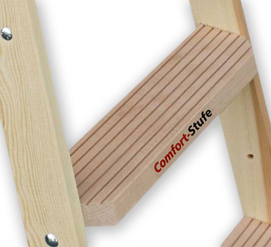 Euroline Holz Stufenstehleiter mit Comfort-Stufen mit Werkzeugablage +4x Leiterfüße 2x5 Stufen
