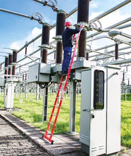 MUNK Kunststoff-Anlegeleiter GFK/Alu mit nivello®-Traverse 12 Sprossen