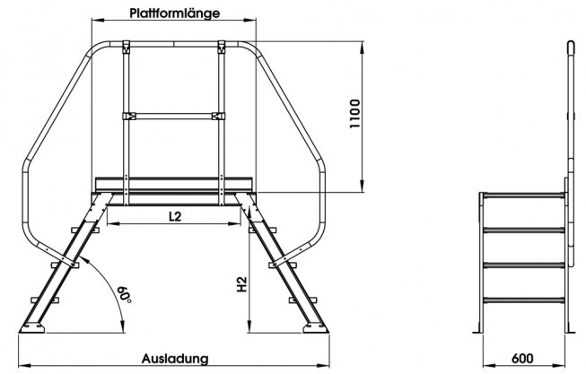 MUNK Überstieg 60° inkl. einen Handlauf, Stufenbreite 1000mm, 2x8 Stufen