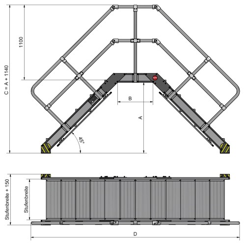 Hailo Überstieg stationär Neigung 45° Stufenbreite 1000mm 10 Stufen