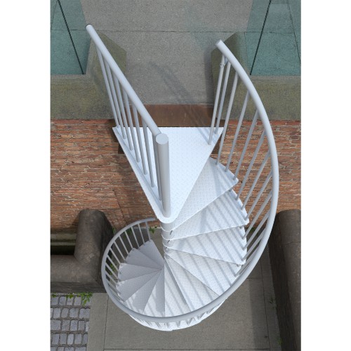 Minka Außenspindeltreppe Rondo Zink Color 38 - 305,5cm Geschosshöhe Weiß 160cm Durchmesser