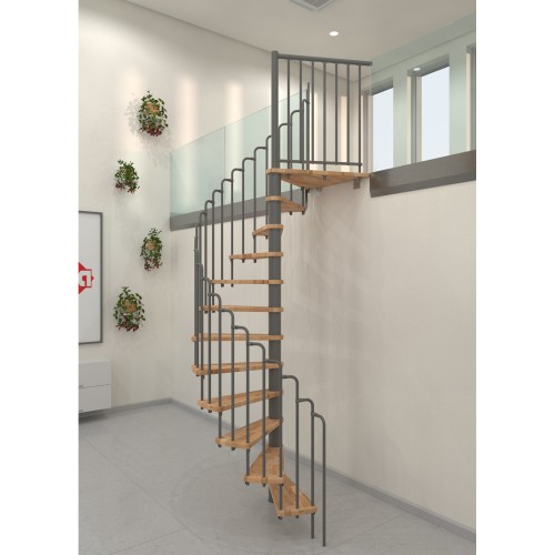 Minka Spindeltreppe Paris 38 - 282cm Geschosshöhe Buche Grau 140cm Durchmesser