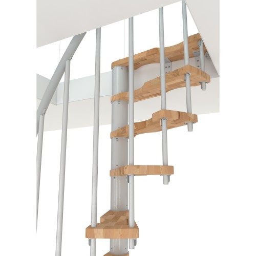 Minka Spindeltreppe Suono Smart 38 - 305,5cm Geschosshöhe Buche Weiß für 120x68cm Deckenöffnung
