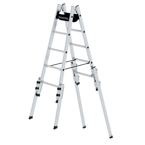 MUNK Aluminium Stehleiter, treppengängig, mit 4 Holmverlängerungen 2x5 Sprossen