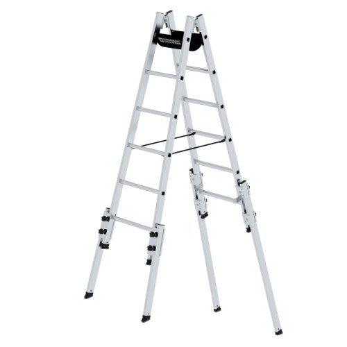 MUNK Aluminium Stehleiter, treppengängig, mit 4 Holmverlängerungen 2x6 Sprossen
