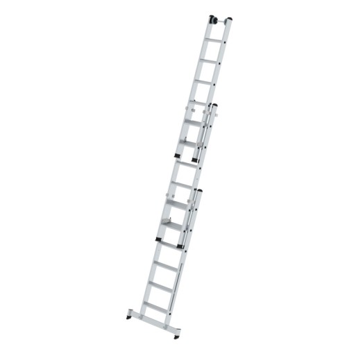 MUNK Stufen- Mehrzweckleiter mit Wandlaufrollen und Nivello® Traverse 3x6 Stufen
