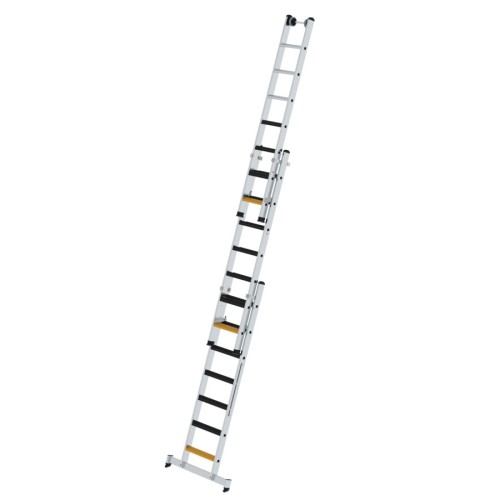 MUNK Stufen- Mehrzweckleiter mit Wandlaufrollen, clipstep R13 und Nivello® Traverse 3x7 Stufen