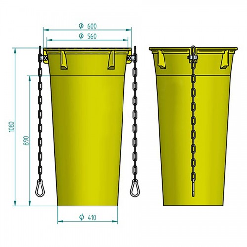 Schuttrutschen-Set gelb mit Trichter, Halterung und 15 Rohren bis 5,5mm Wandstärke 16m