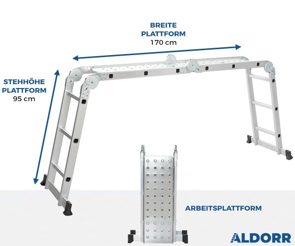 Aldorr Mehrzweckleiter Home mit Arbeitsplattform 4x3 Sprossen