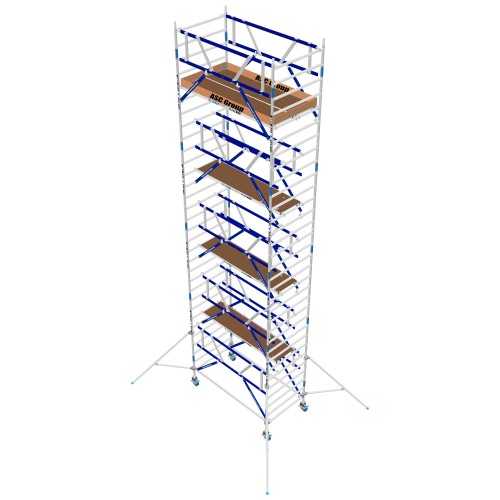 ASC Rollgerüst AGS Pro 305x135cm mit Holz-Plattformen und doppelseitigem Geländer 10,3m Arbeitshöhe