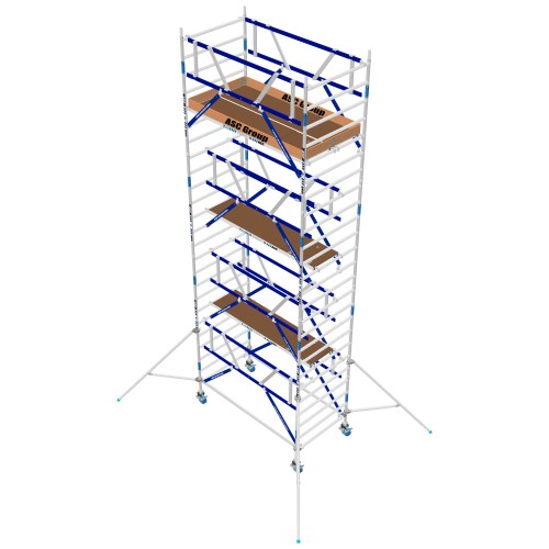 ASC Rollgerüst AGS Pro 190x135cm mit Holz-Plattformen und doppelseitigem Geländer 8,3m Arbeitshöhe