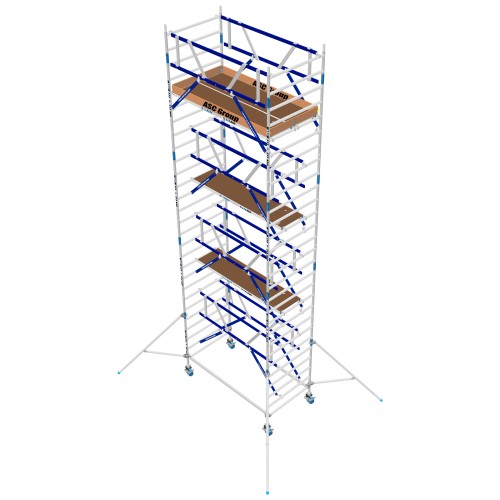 ASC Rollgerüst AGS Pro 190x135cm mit Holz-Plattformen und doppelseitigem Geländer 9,3m Arbeitshöhe