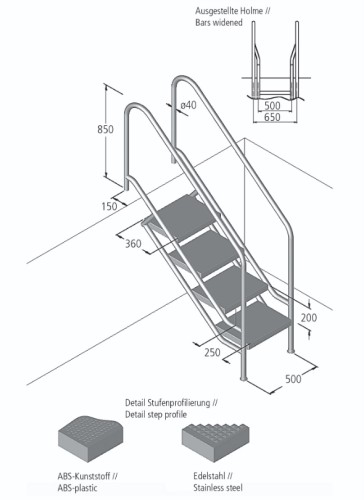 Eichenwald Pooltreppe Modell 08.1 Miami Maximale Beckentiefe 1999mm
