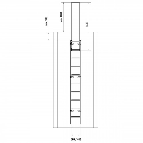 Hailo Zweihom- Einstiegshilfe versenkbar 400mm lichte Weite aus Stahl verzinkt 1.0037 / ASTM A36 zur Montage am Leiterholm 40x20mm