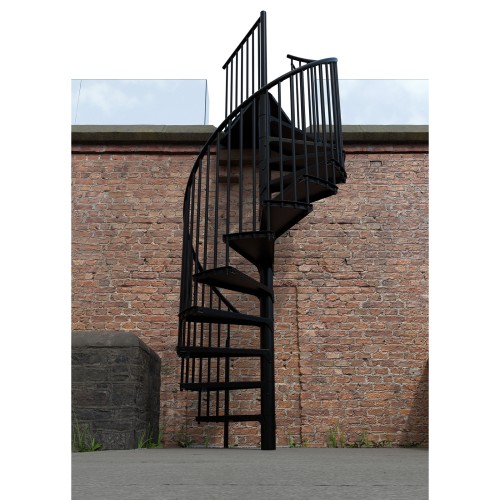Minka Außenspindeltreppe Rondo Zink Color 38 - 305,5cm Geschosshöhe Schwarz 160cm Durchmesser